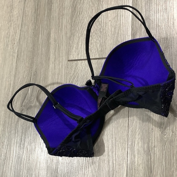 Victoria’s Secret Very Sexy Lined Demi Royal Blue/Purple & Black Lace Bra 32DD - Picture 5 of 11
